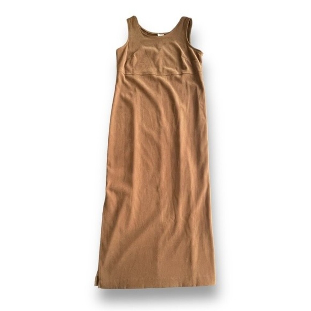 Vintage Brown Faux Suede Sleeveless Midi Dress Women's Size 8 Modest Normalcore